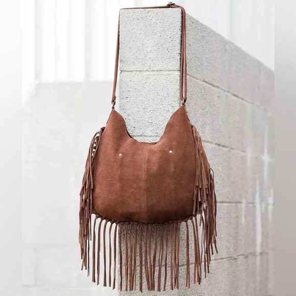 Tshirt & Jeans Genuine Suede Leather Fringe Oversized Boho Bag - Picture 1 of 7